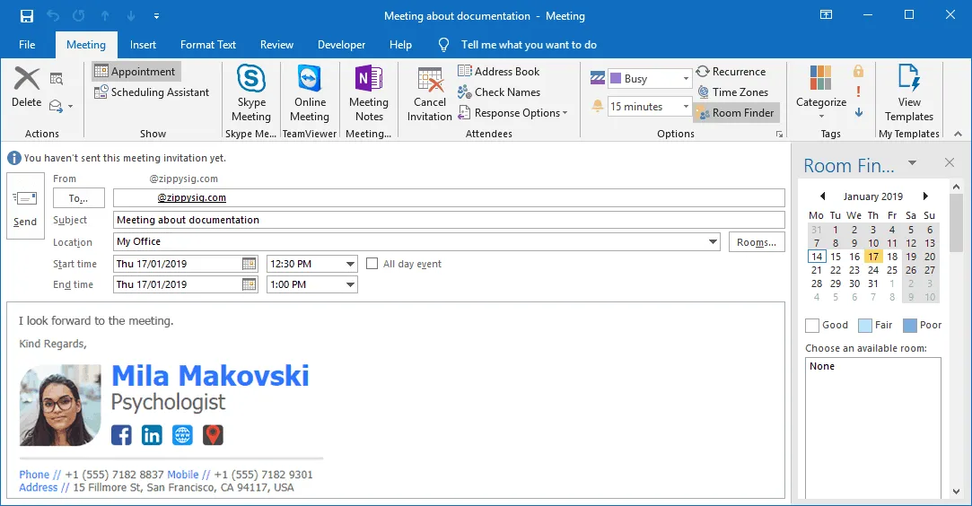 Signature block in Outlook