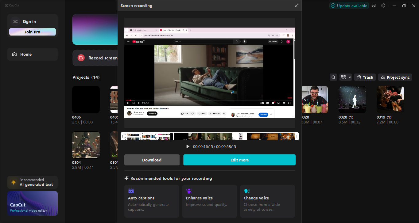 デスクトップビデオエディタCapCutインターフェース