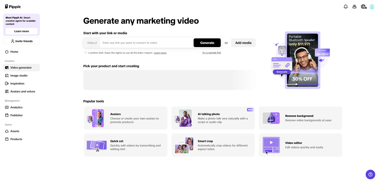 Generate videos with product links or media