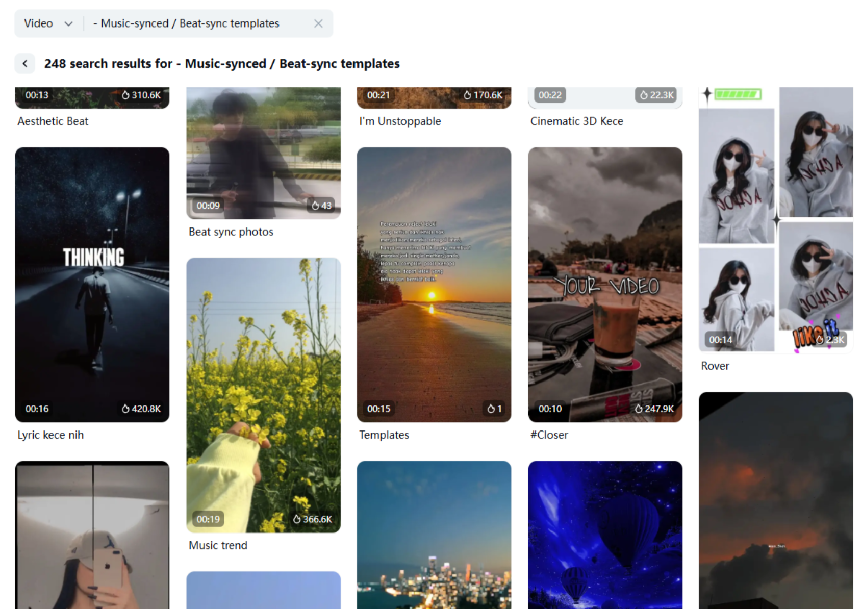 Music-synced beat sync template preview