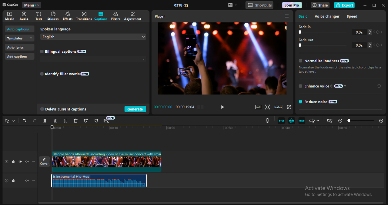 Interface of the CapCut desktop video editor