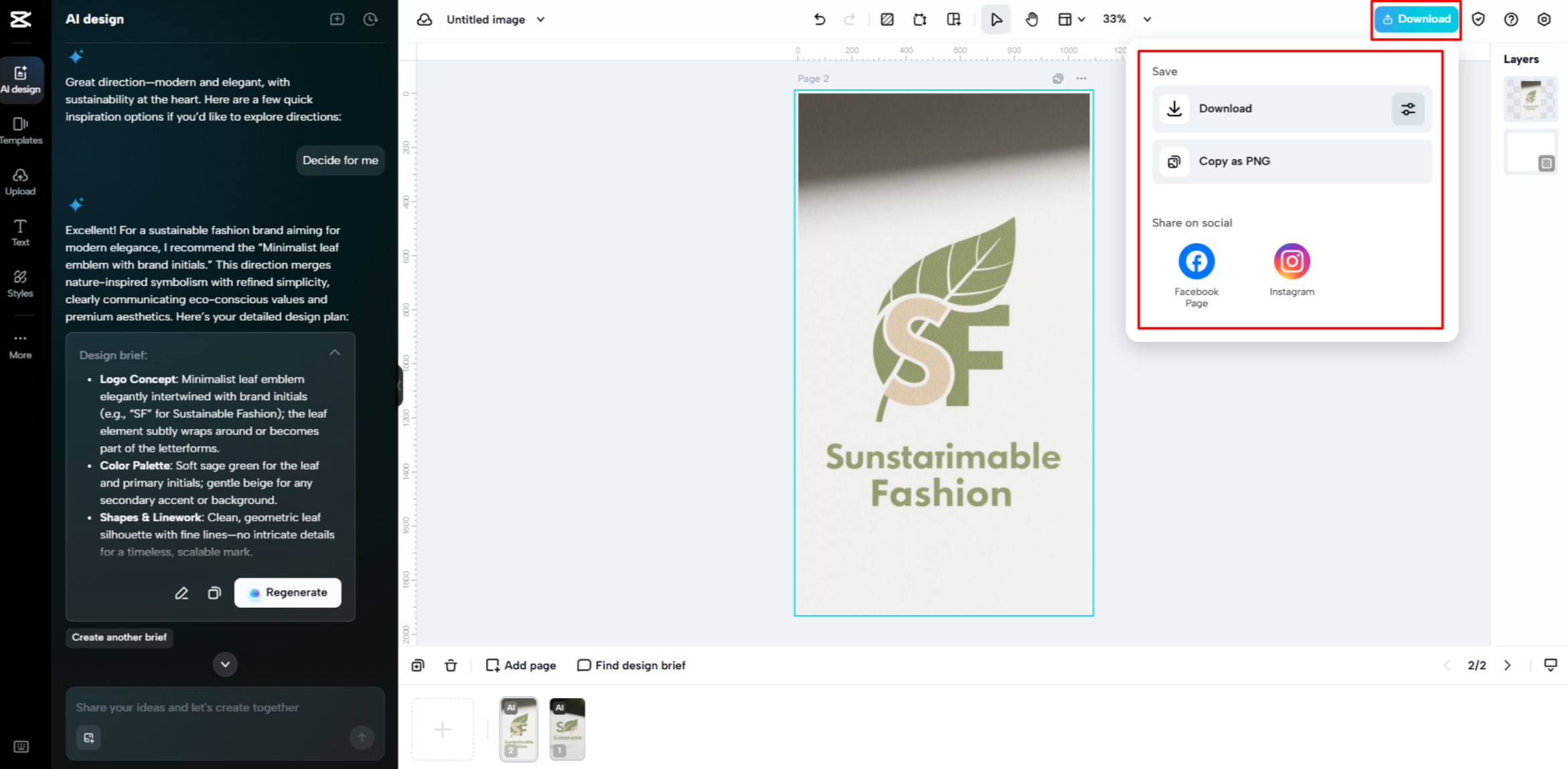 Downloading the image from CapCut Web