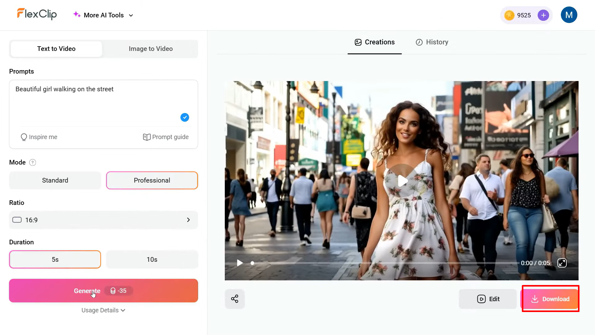 Downloading AI video from the FlexClip AI video generator