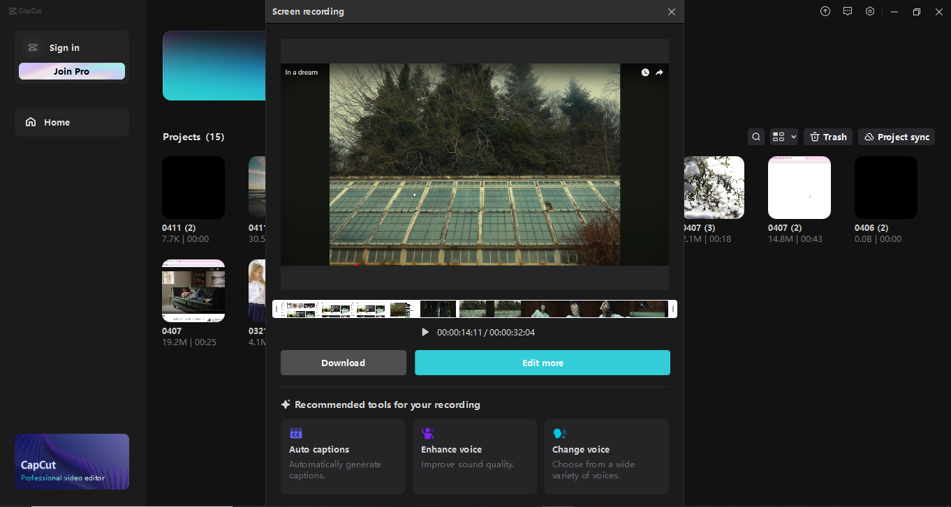 Editace rozhraní CapCut desktop video editor - nejlepší nástroj pro snímání obrazovky GIF