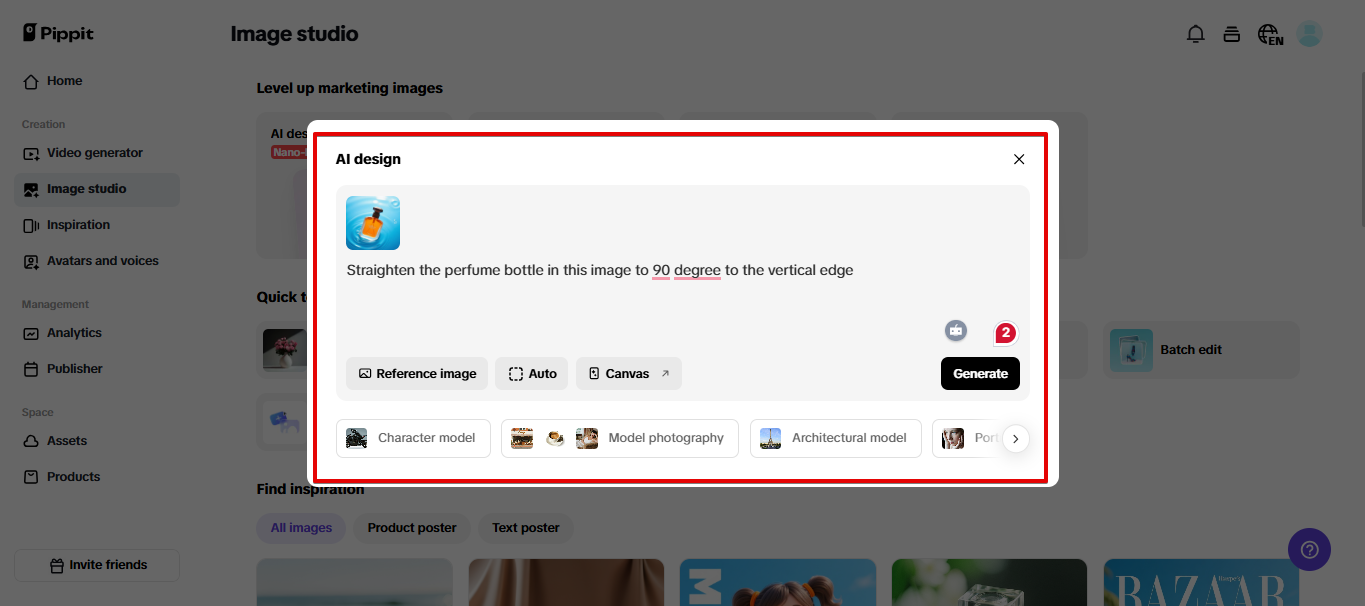 Làm thẳng hình ảnh trên Pippit
