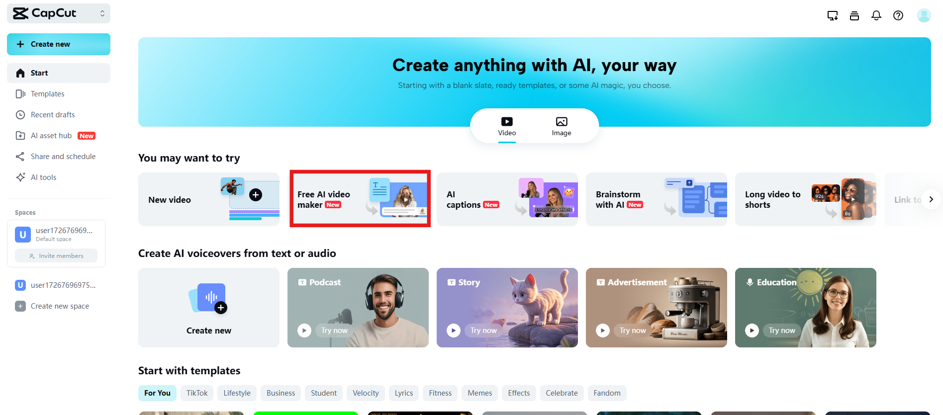 Greifen Sie auf den AI-Video-Maker zu.