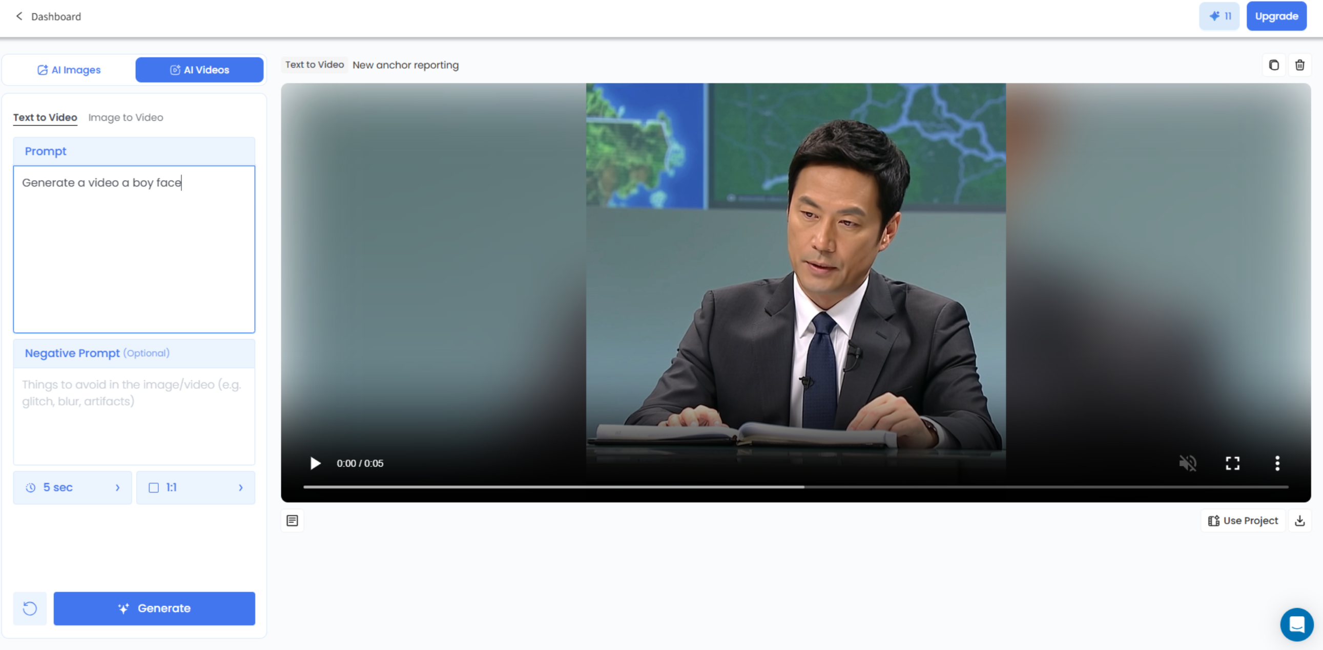 Interface of AI Studios - a valuable tool to generate AI face videos