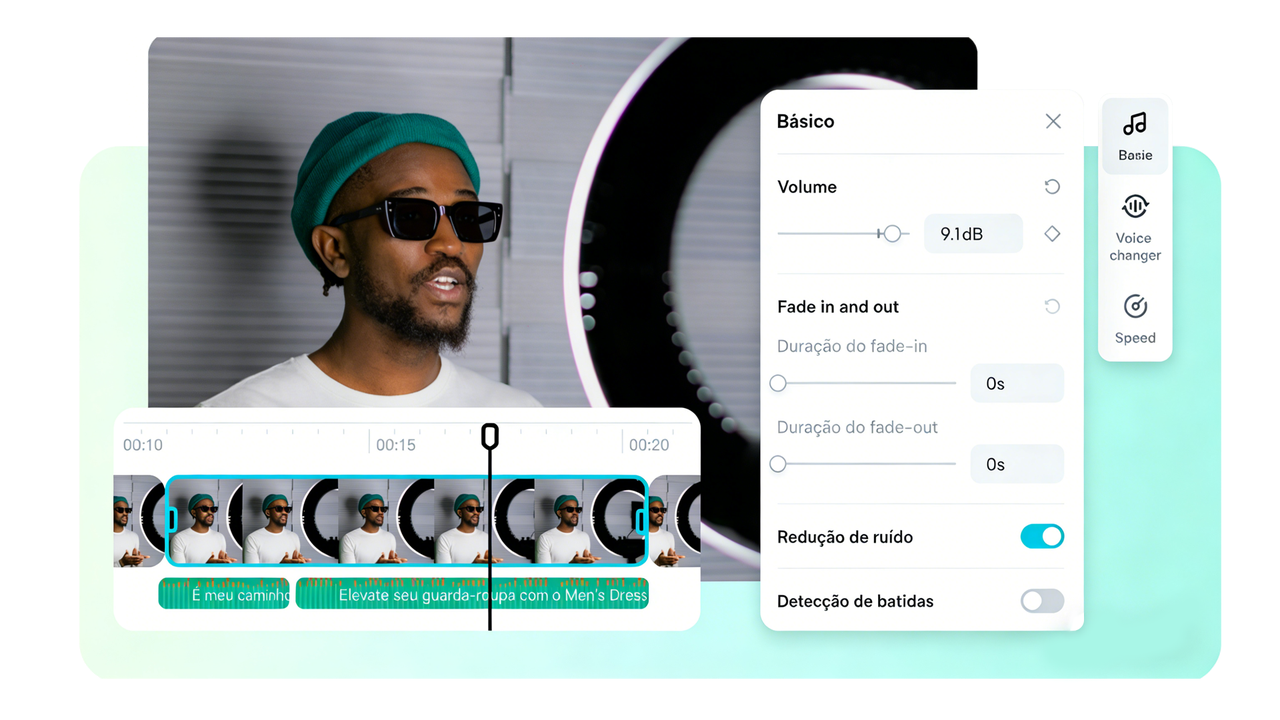 Editar áudio com voz de IA e vídeo de forma integrada
