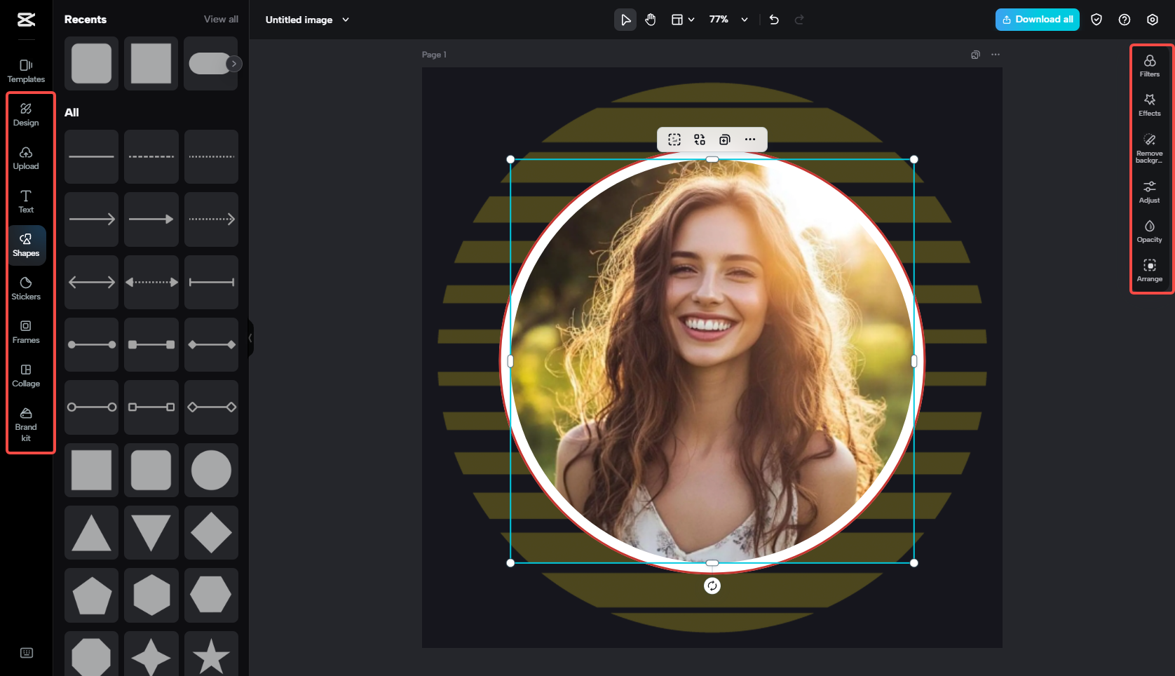Editing the Facebook profile photo in CapCut