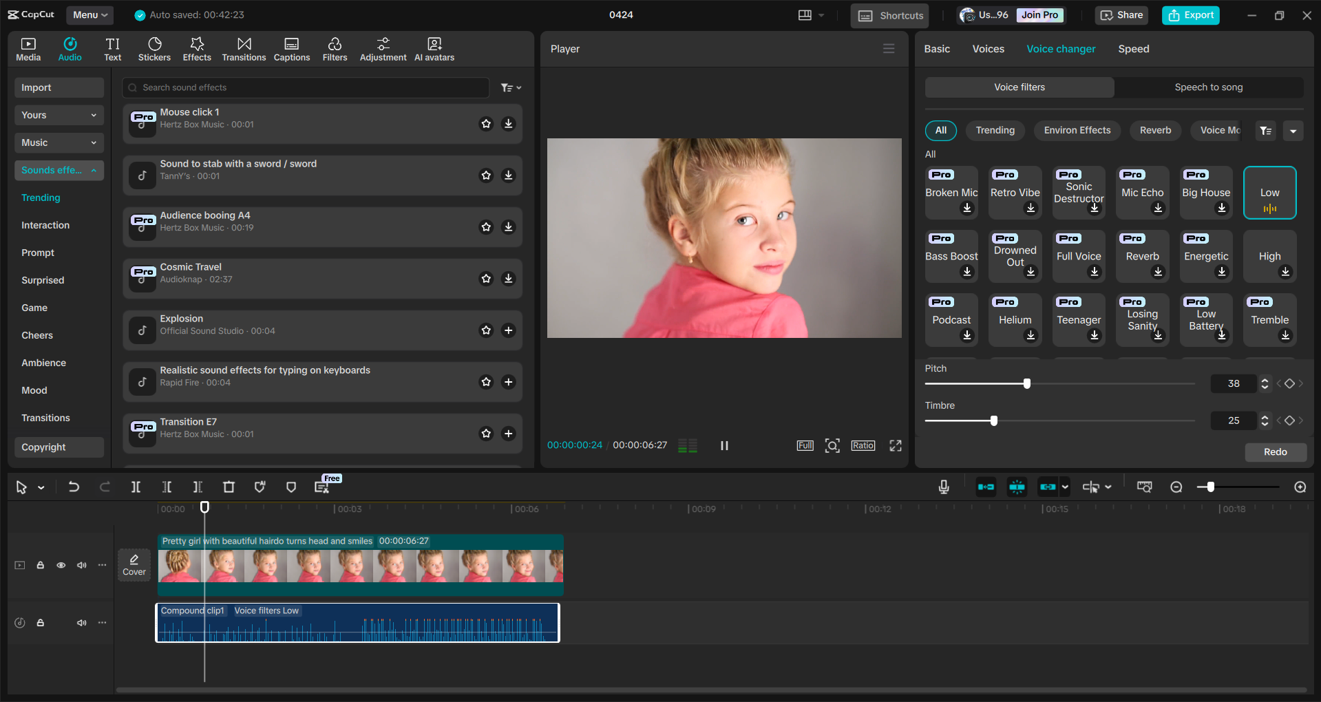Interface of the CapCut desktop video editor - an easier way to separate audio from video
