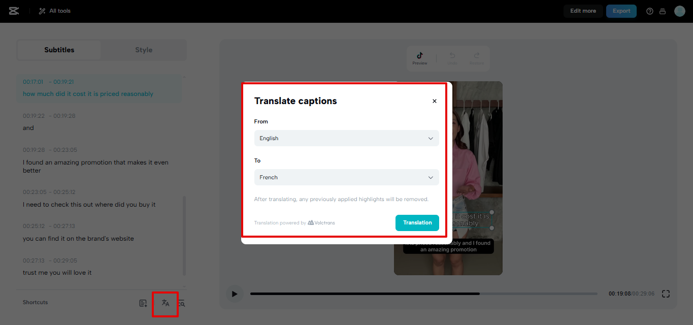CapCut Web subtitle translator