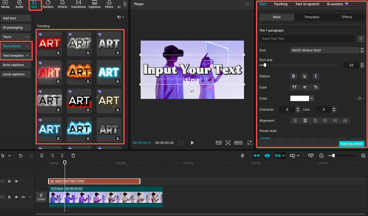 Add Text Effects to the Video