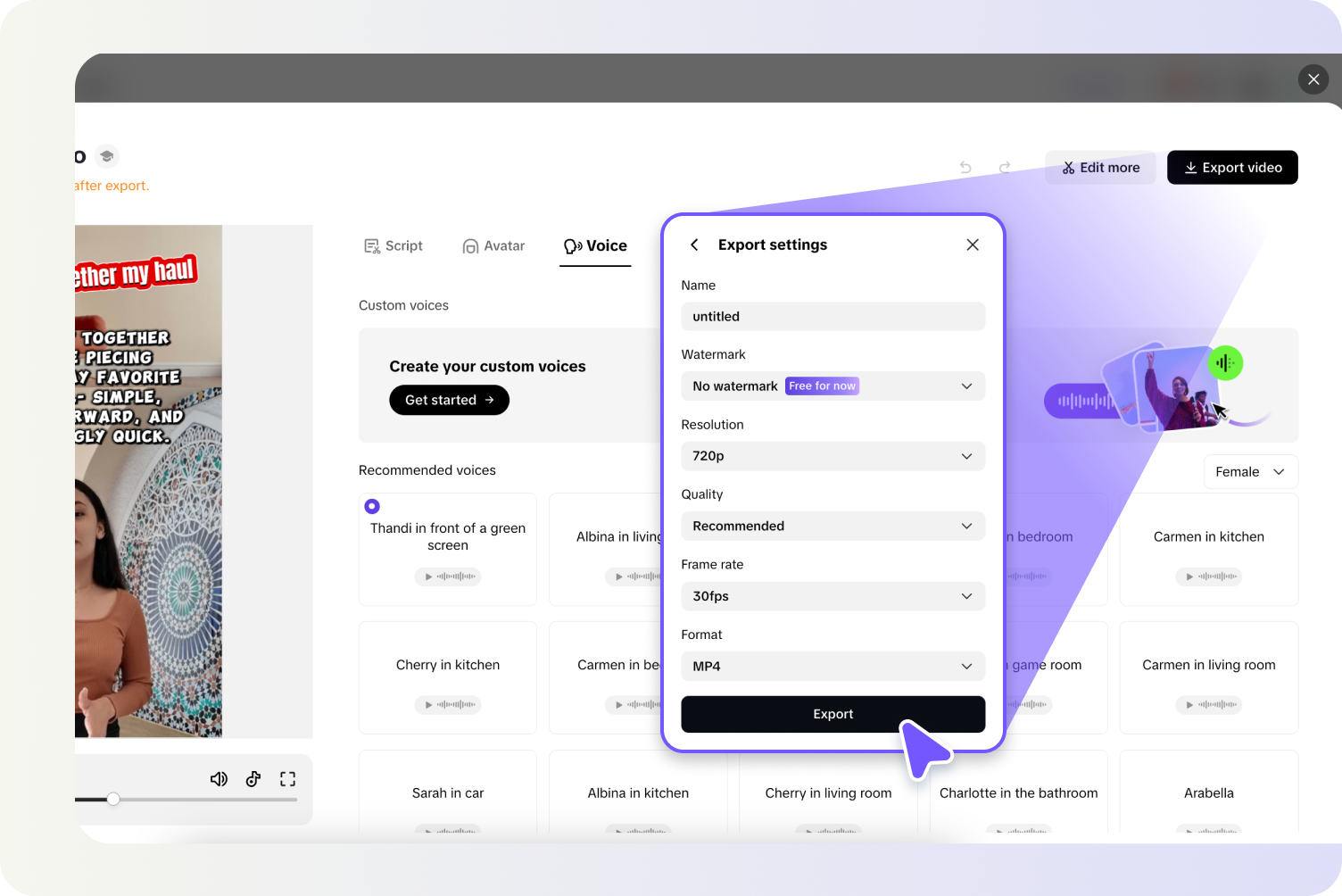 Exporta y comparte el video con voz personalizada