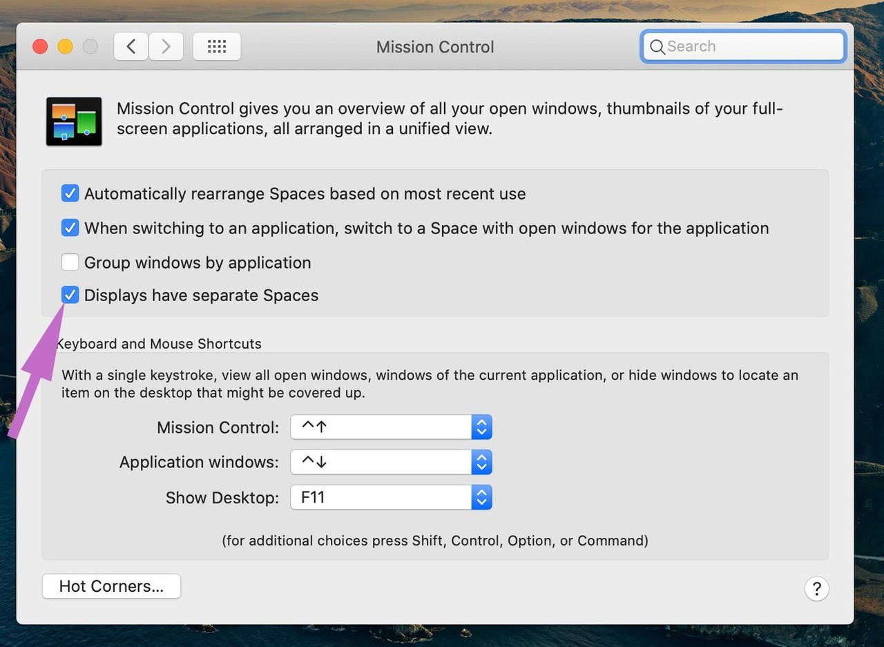 Tick the box beside Displays have separated Spaces
