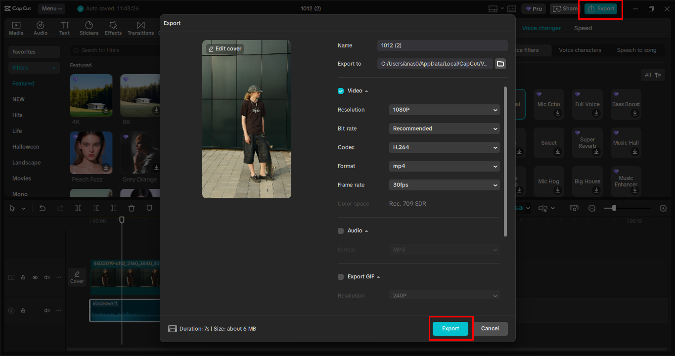 Exporting video from the CapCut desktop video editor