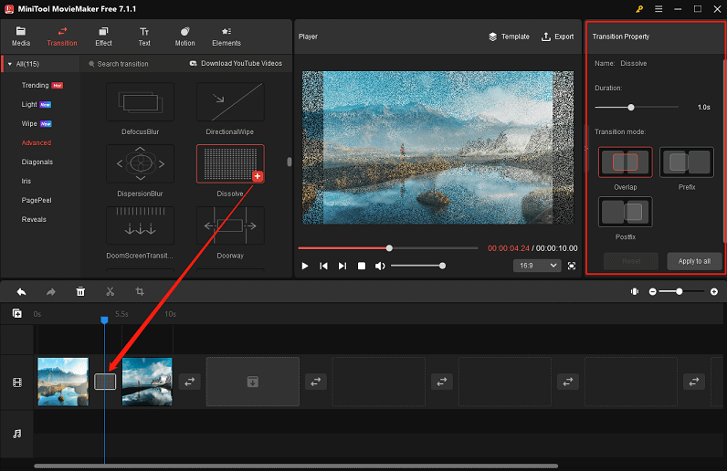 A dissolve transition in Premiere Pro enhancing visuals