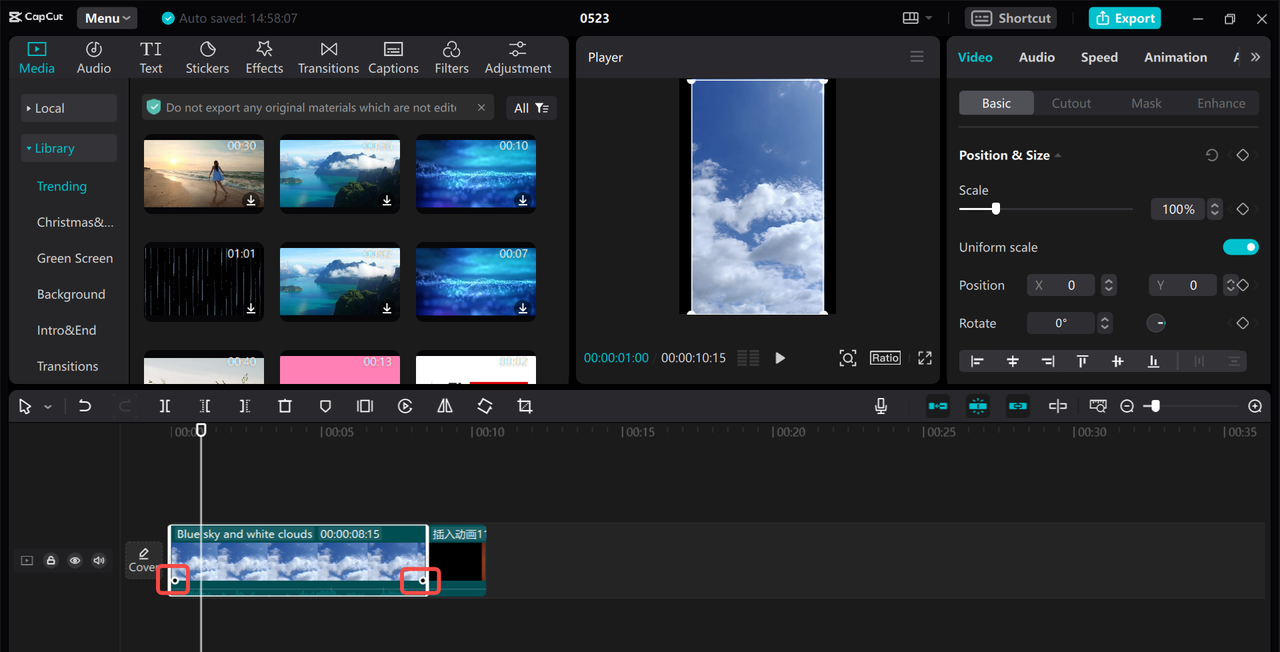 Adjust video length on the CapCut desktop video editor.