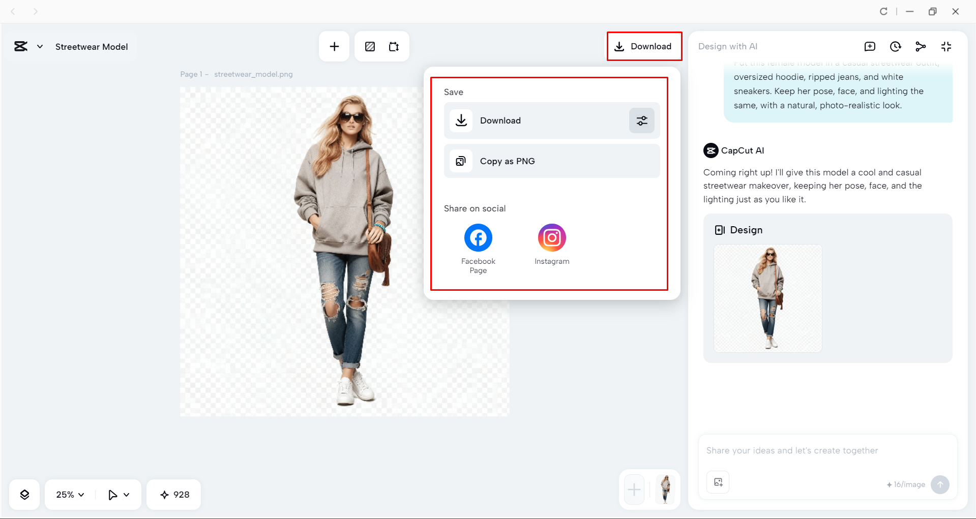 Exporting the image from the CapCut desktop video editor