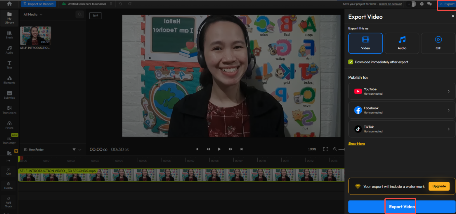 I-finalize at i-export ang video mula sa Flixier