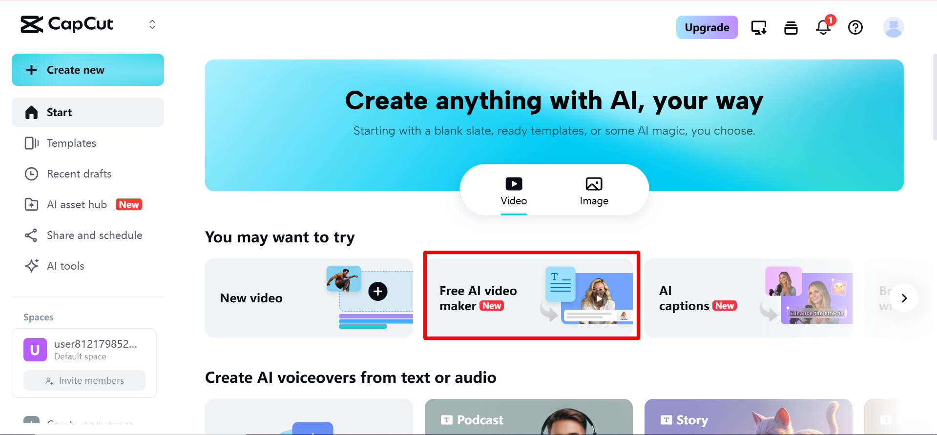 Accessing the free AI video maker on CapCut Web