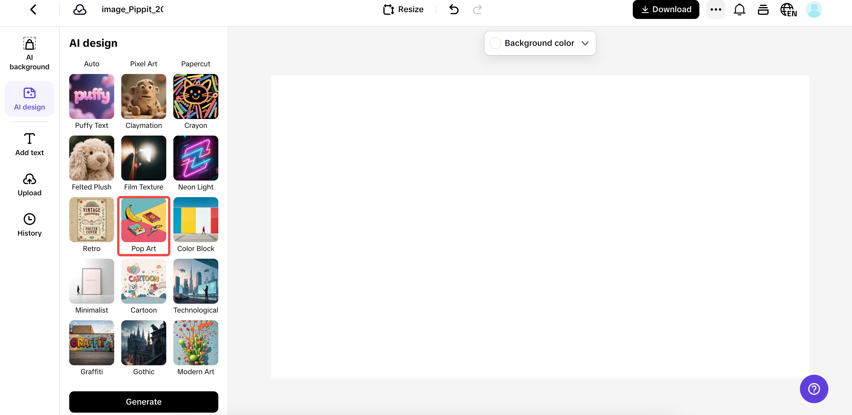 Enter prompts and select Pop art