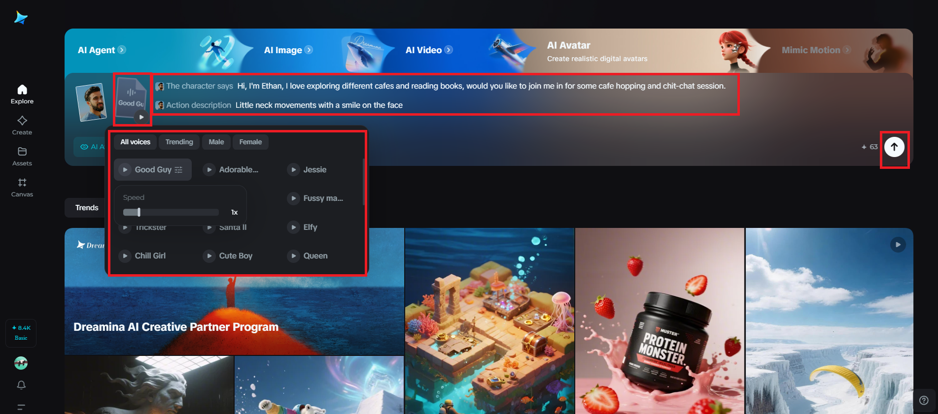 Set the voice and dialogue, and generate