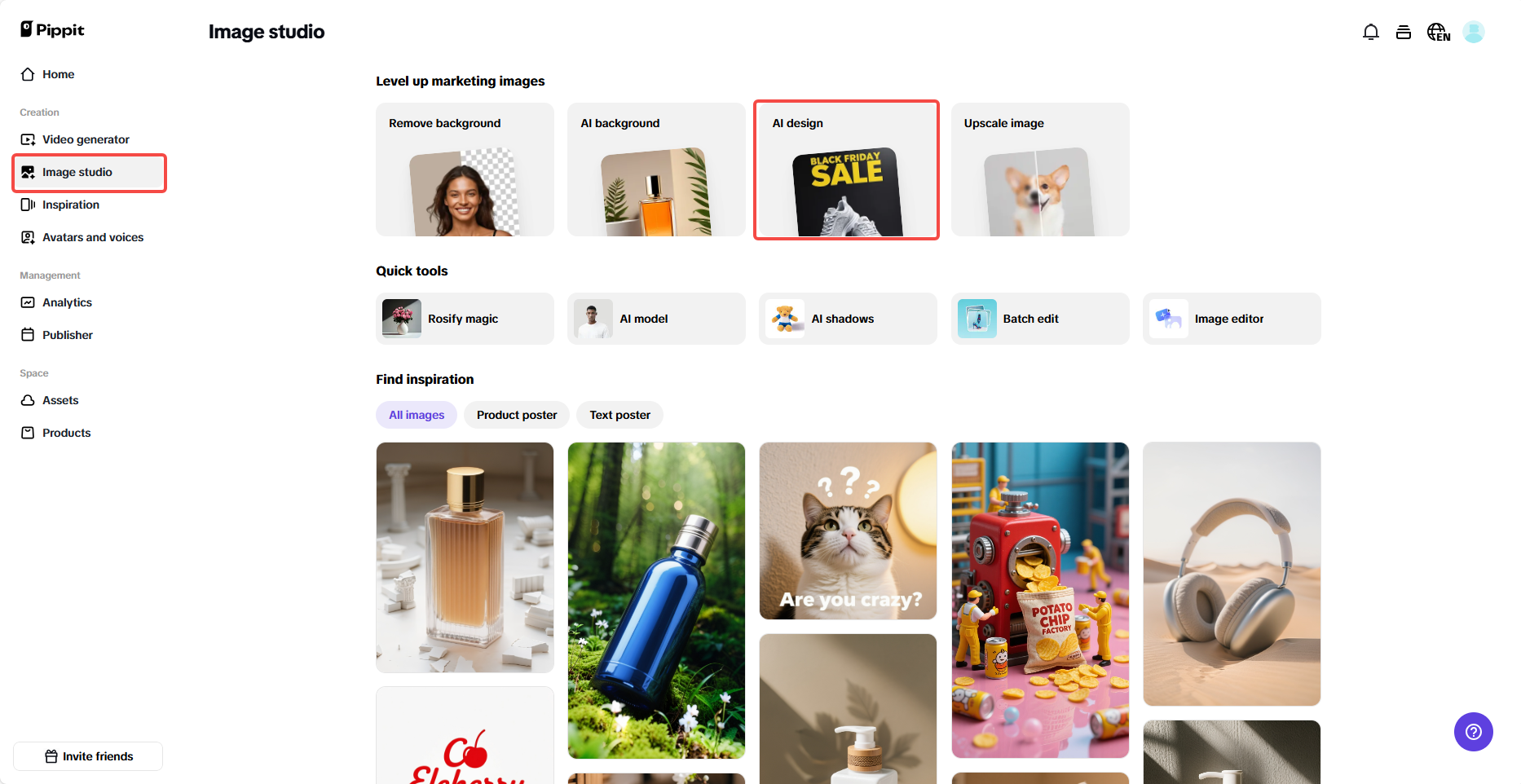 Selecione o recurso de design de IA