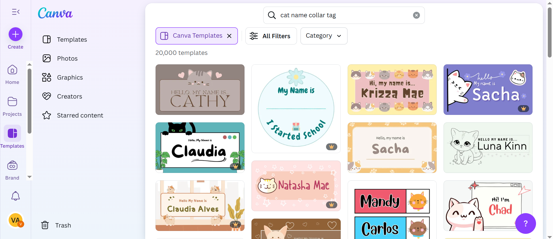 Canva home page