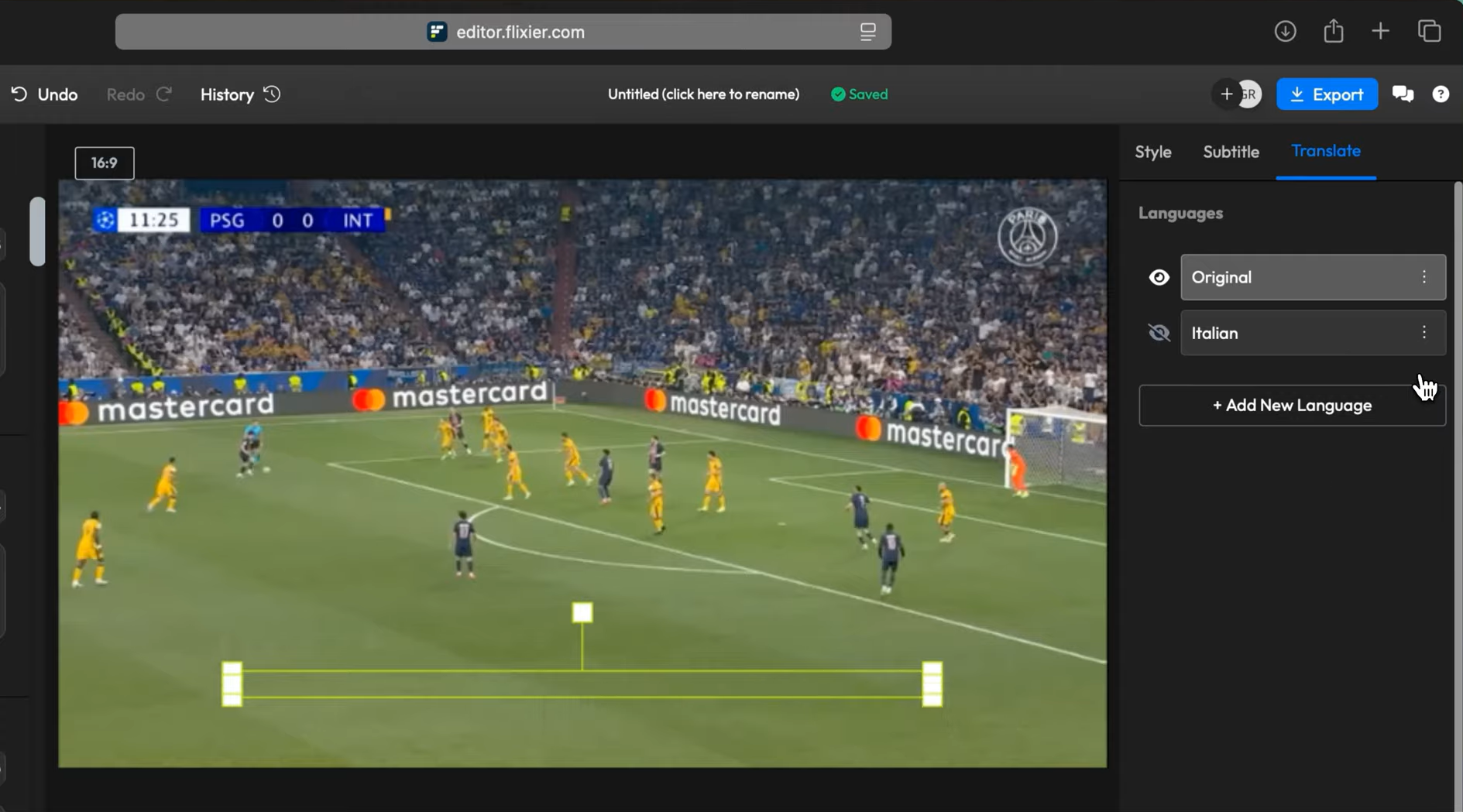 Interface of Flixier - a fast free online video language translator