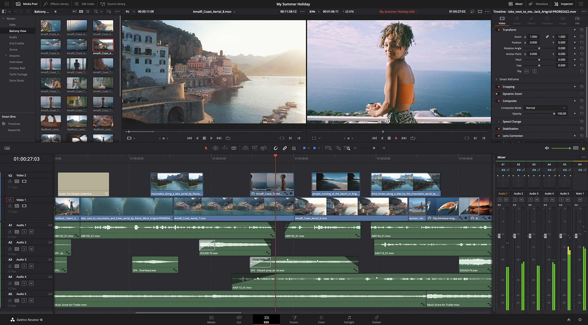Interface of DaVinci Resolve
