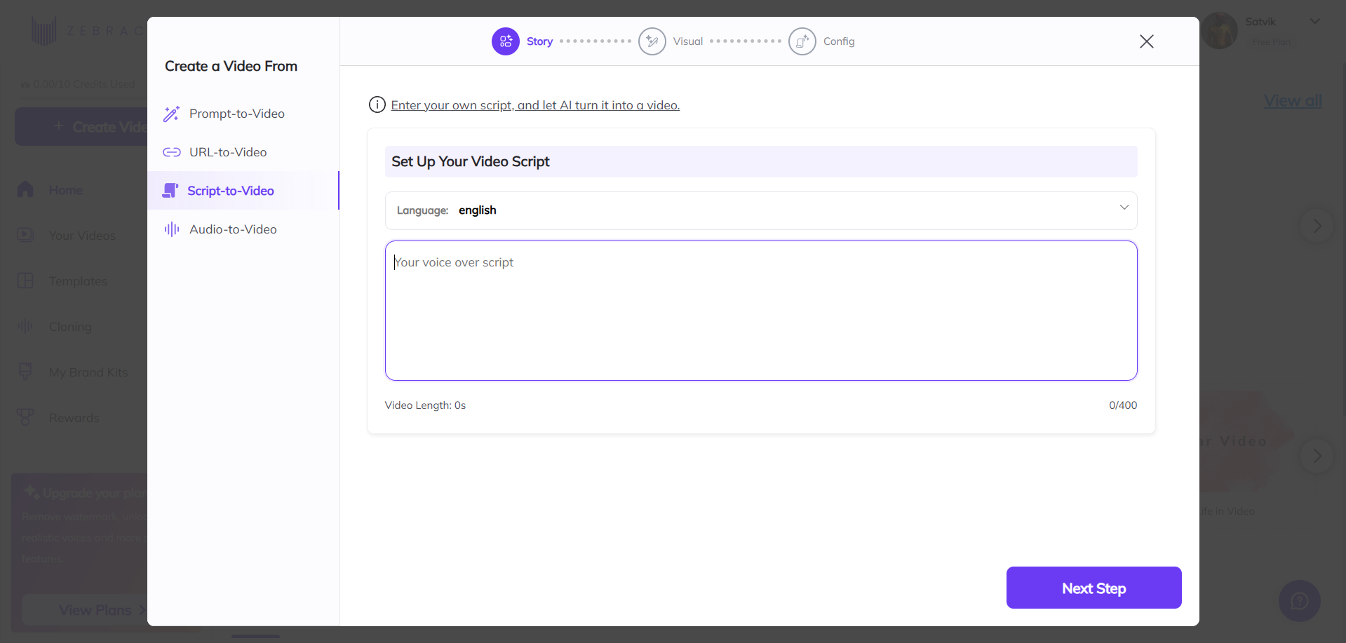 Inscrivez-vous et saisissez le script