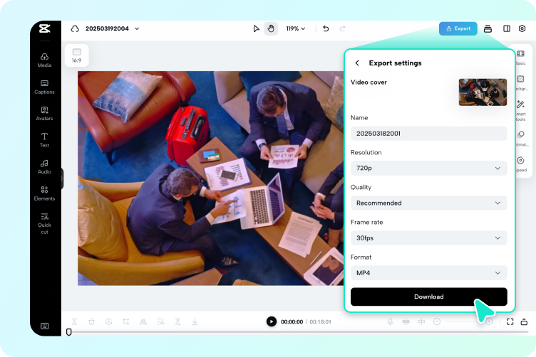Exporte e compartilhe após transformar vídeo em 4K
