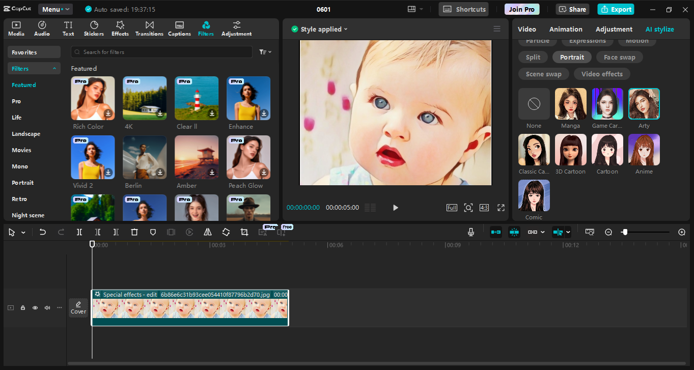 The interface of the CapCut desktop video editor