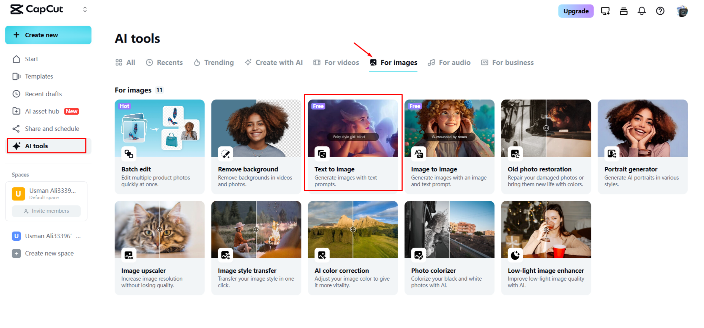 Accessing CapCut Web's AI image generator