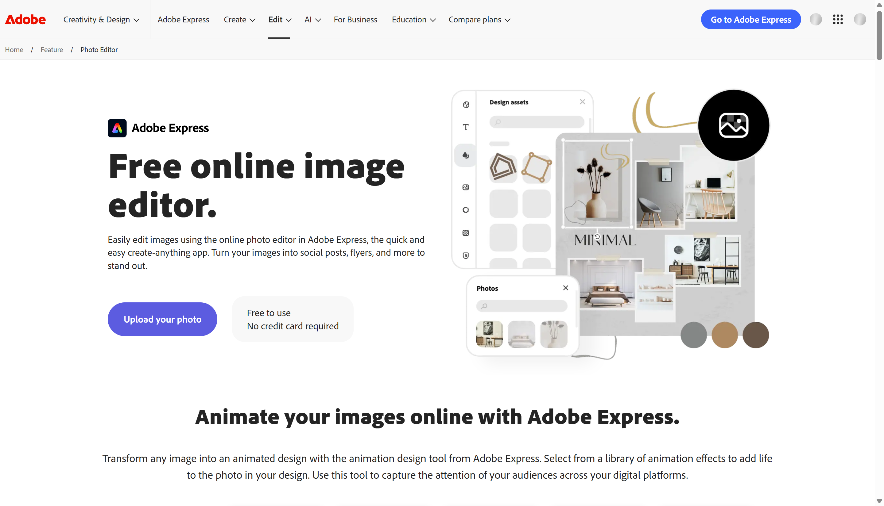 Adobe Express безкоштовний онлайн-редактор фотографій