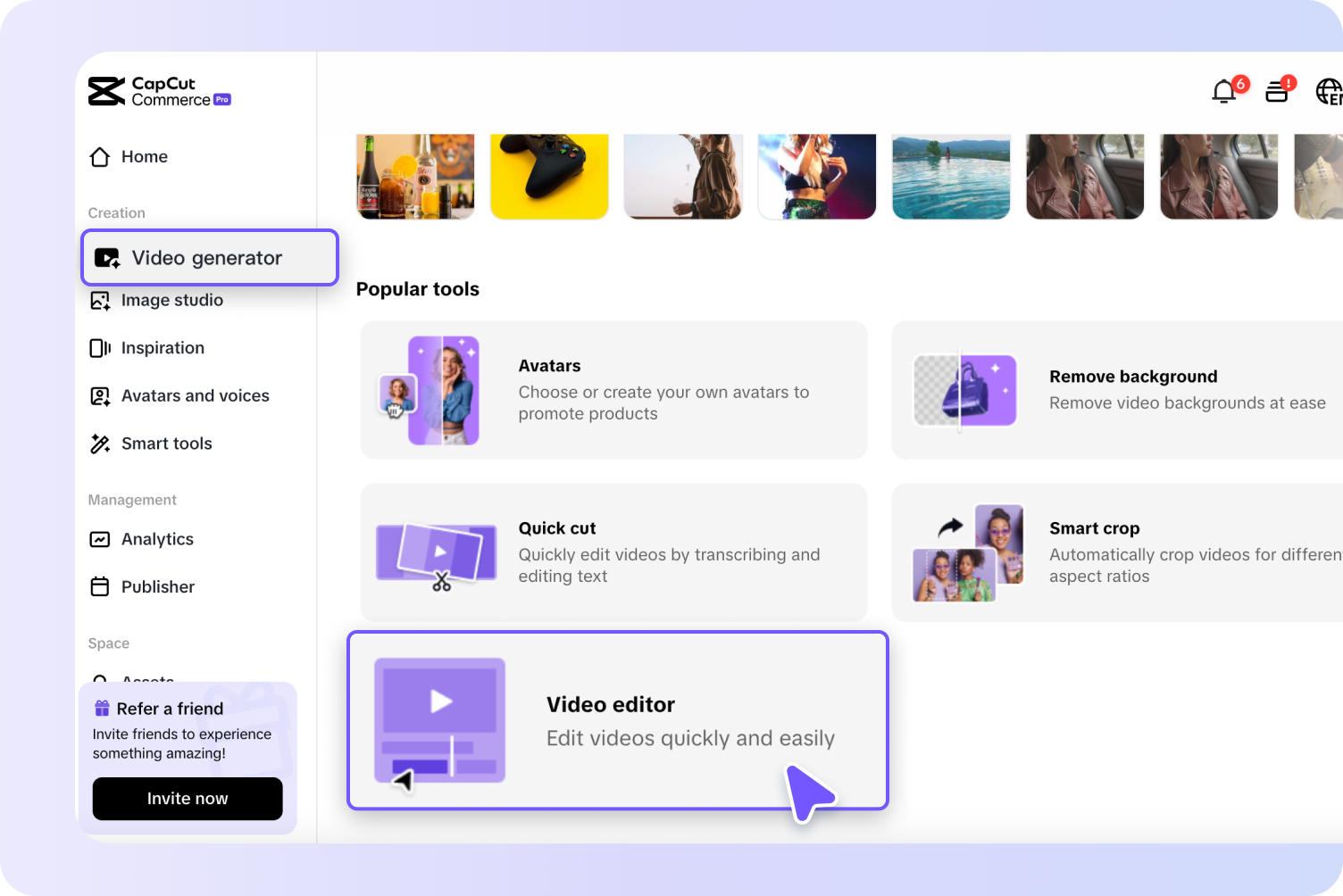 Navigate to the Video editor