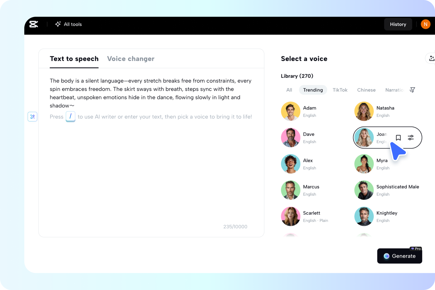 Converting text to speech in CapCut