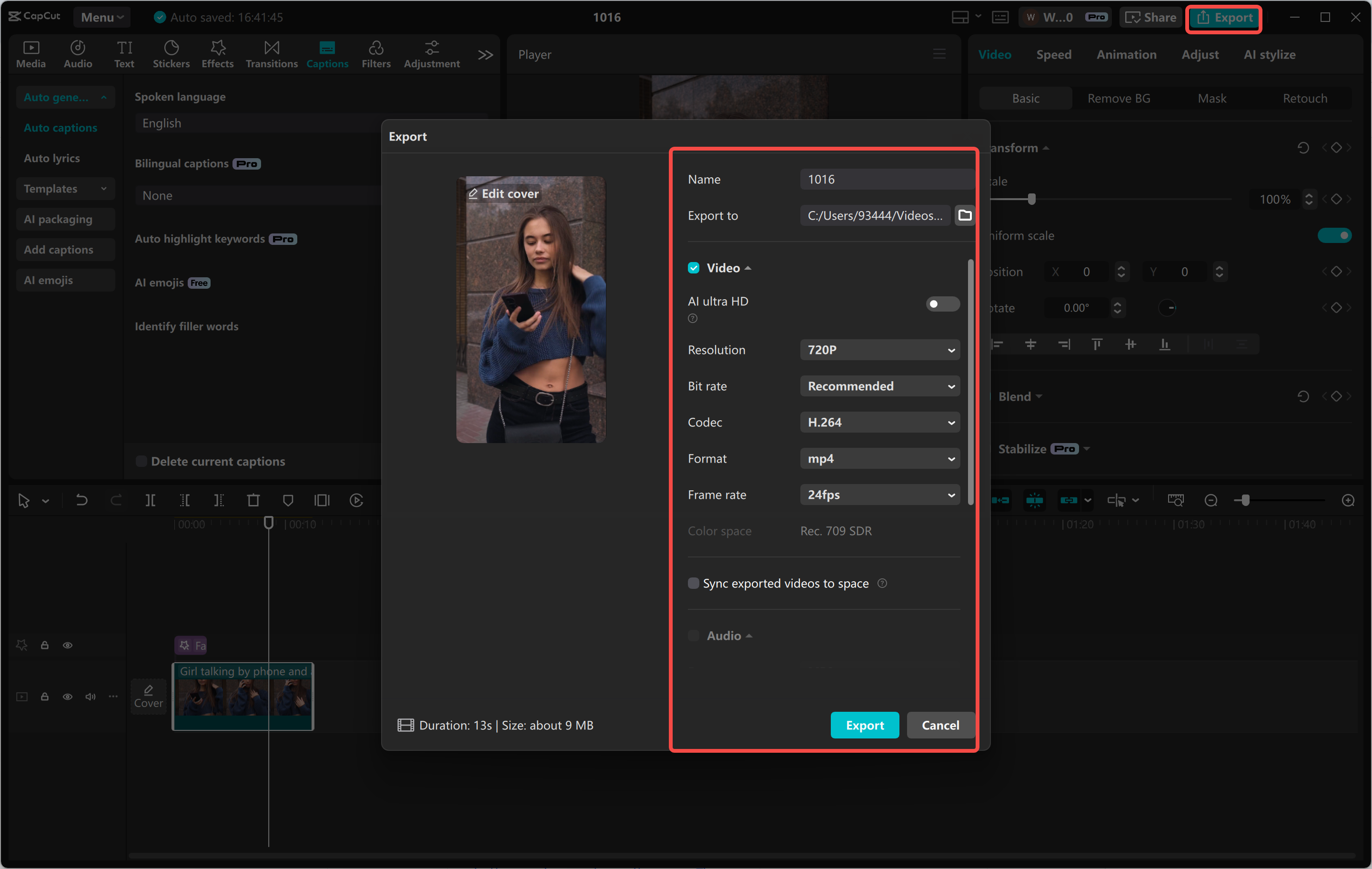 Exporting a video from the CapCut desktop video editor