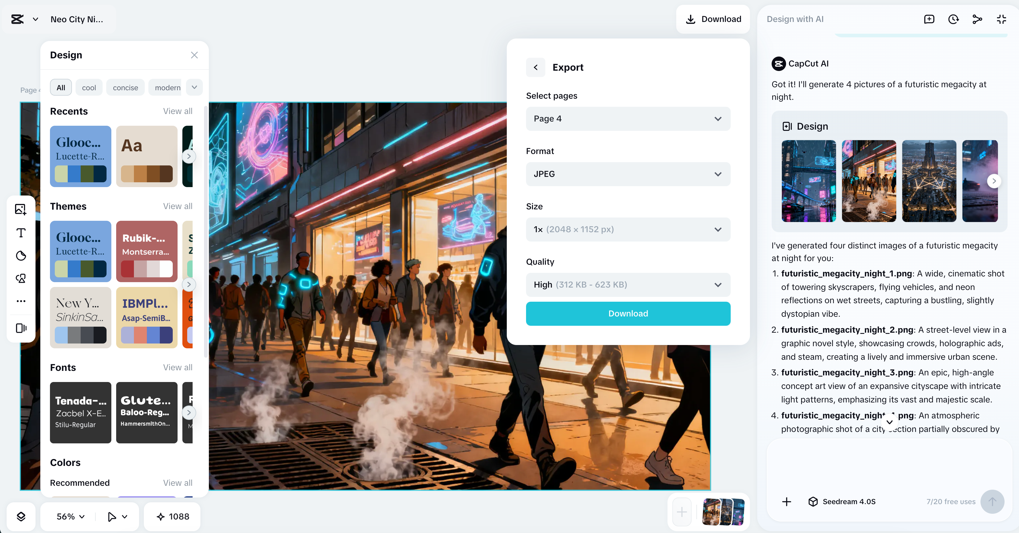 A futuristic megacity at night