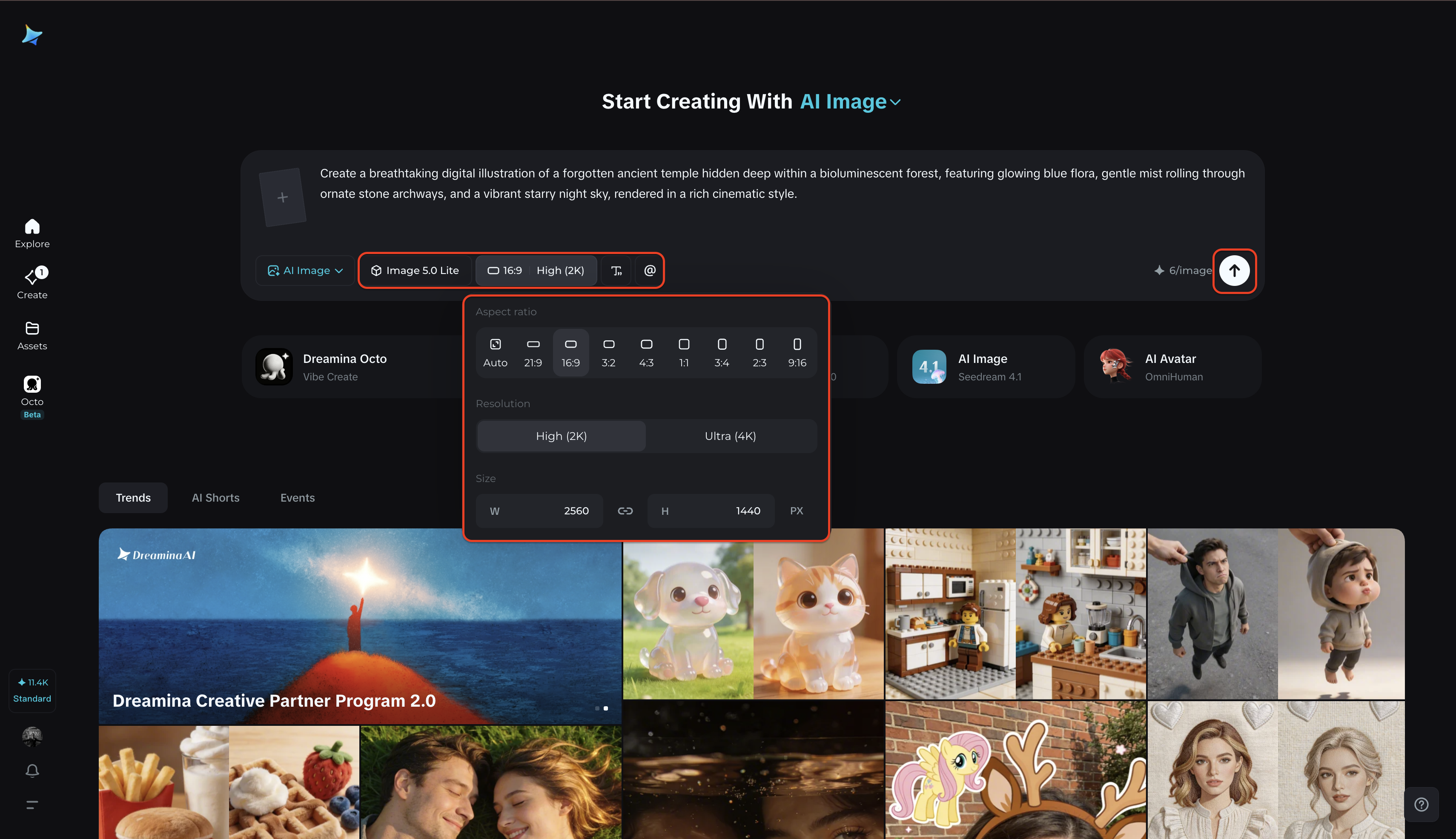 Escolha o modelo da imagem, ajuste as configurações e gere