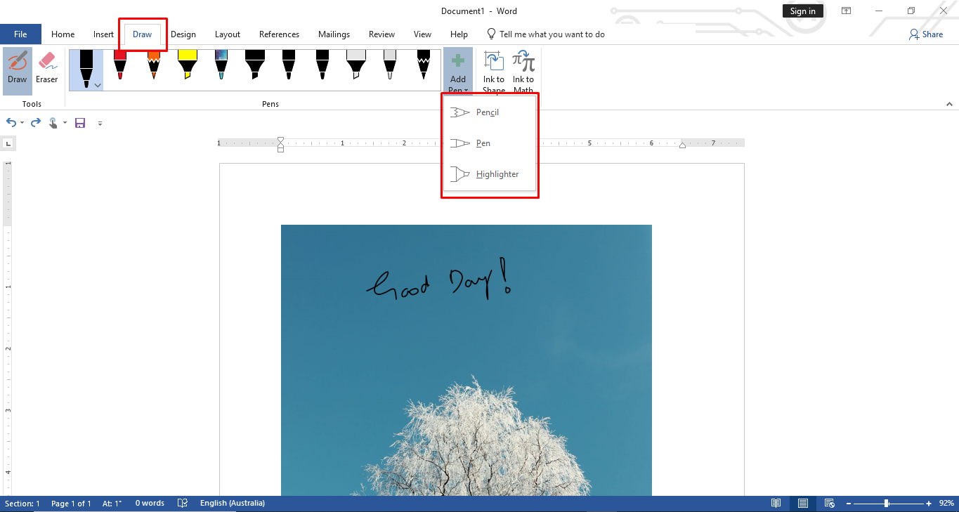 Menunjukkan cara menulis teks pada gambar di Word