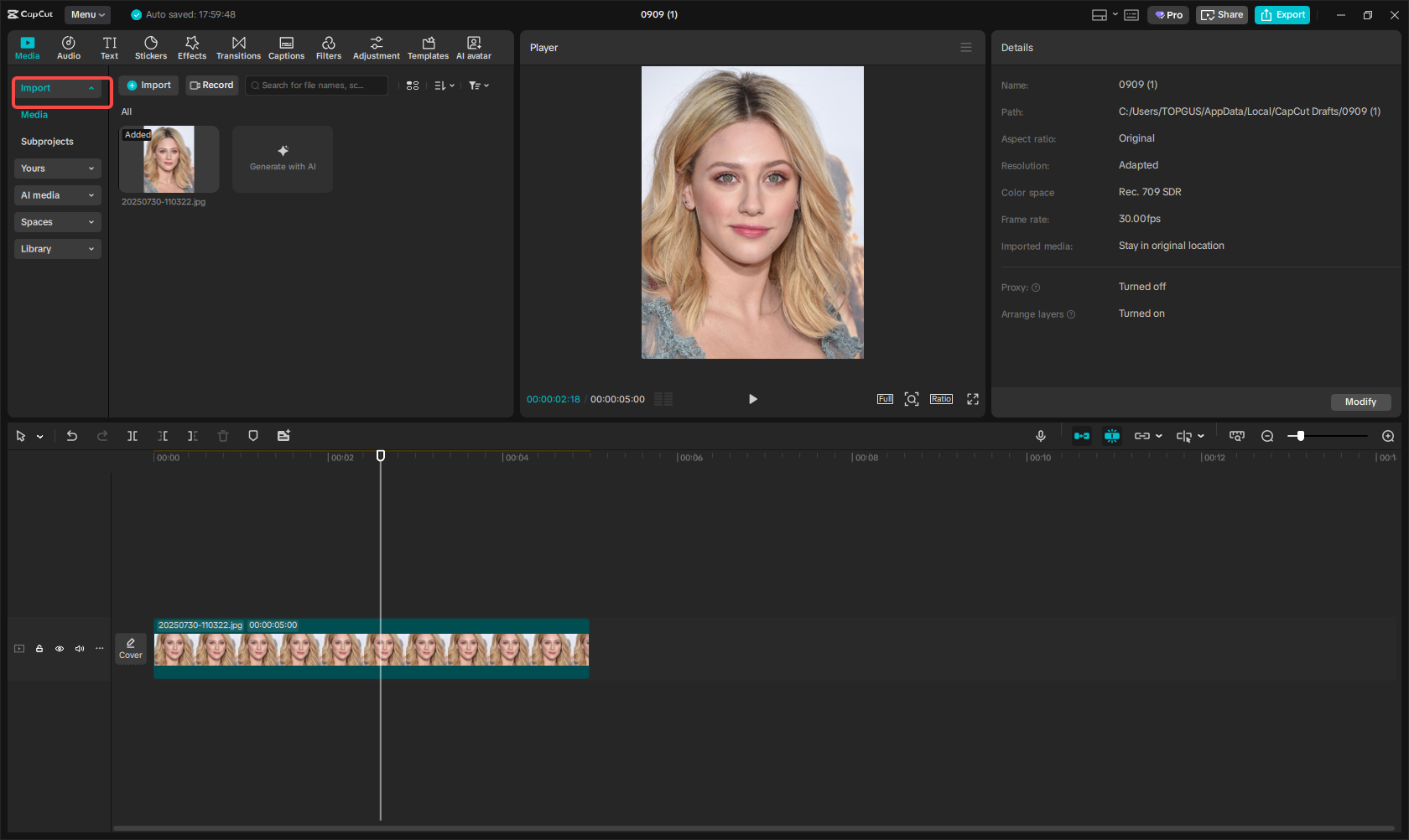 Importieren Sie Ihr Foto in CapCut