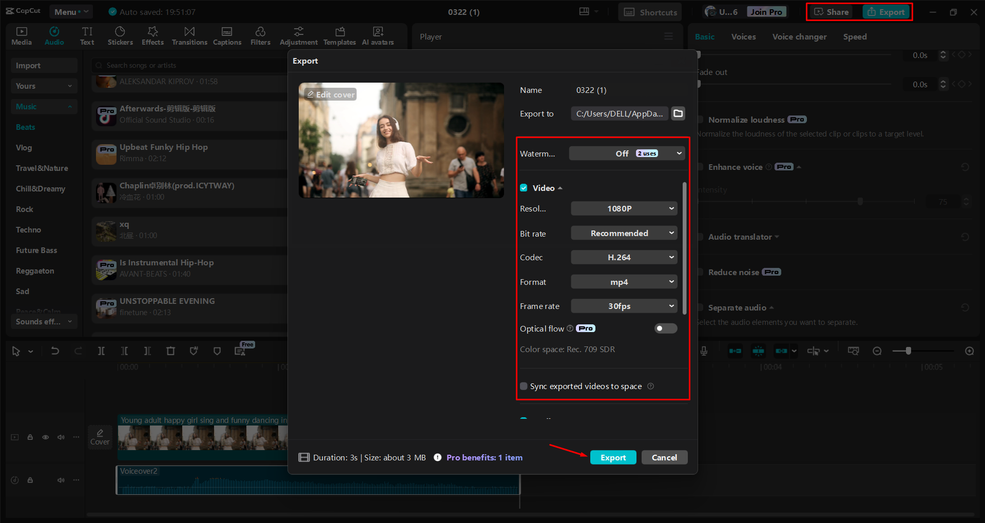 Exporting a video from the CapCut desktop video editor