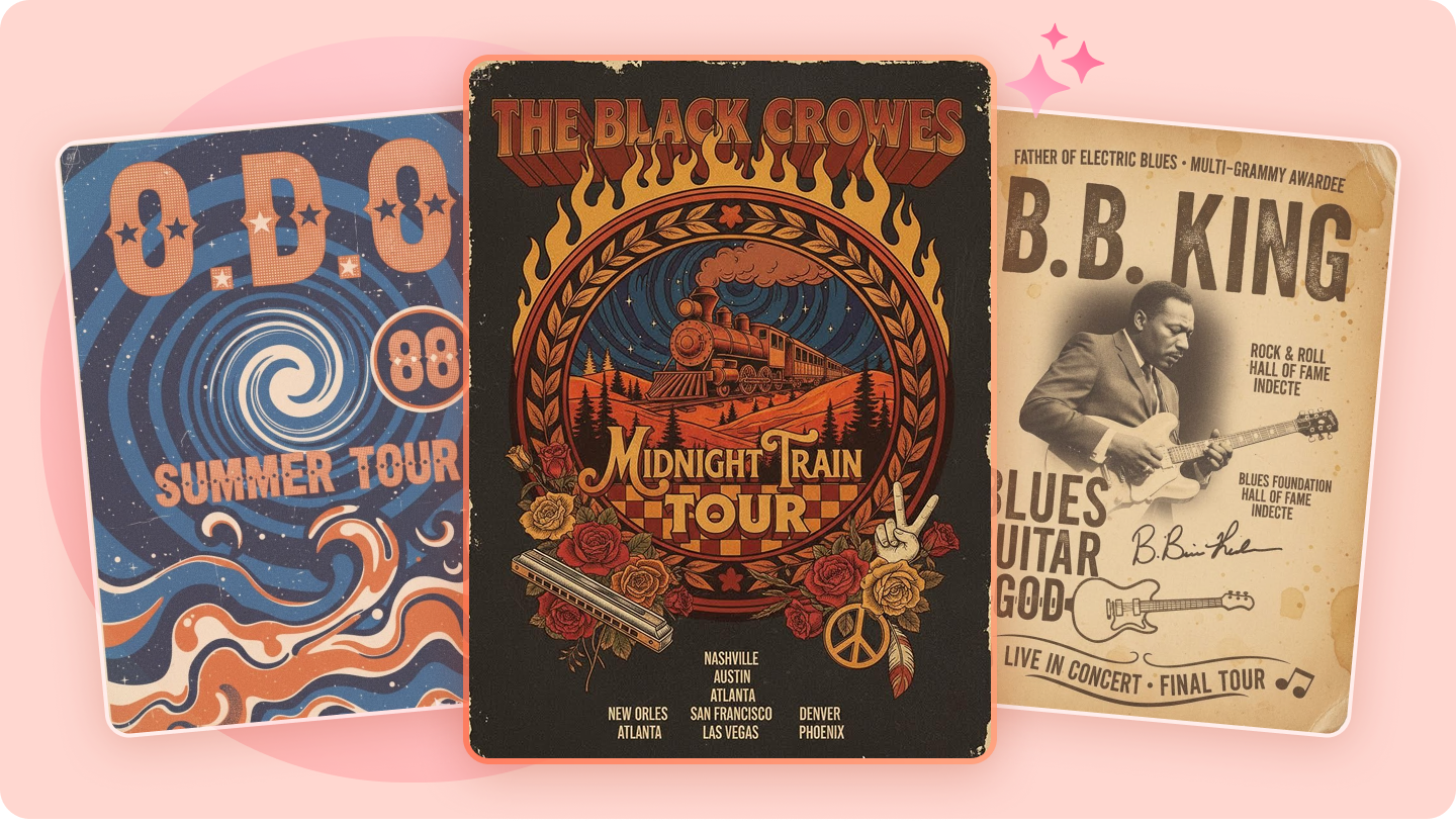 Ideas de diseño de pósteres de gira para eventos, shows y destinos