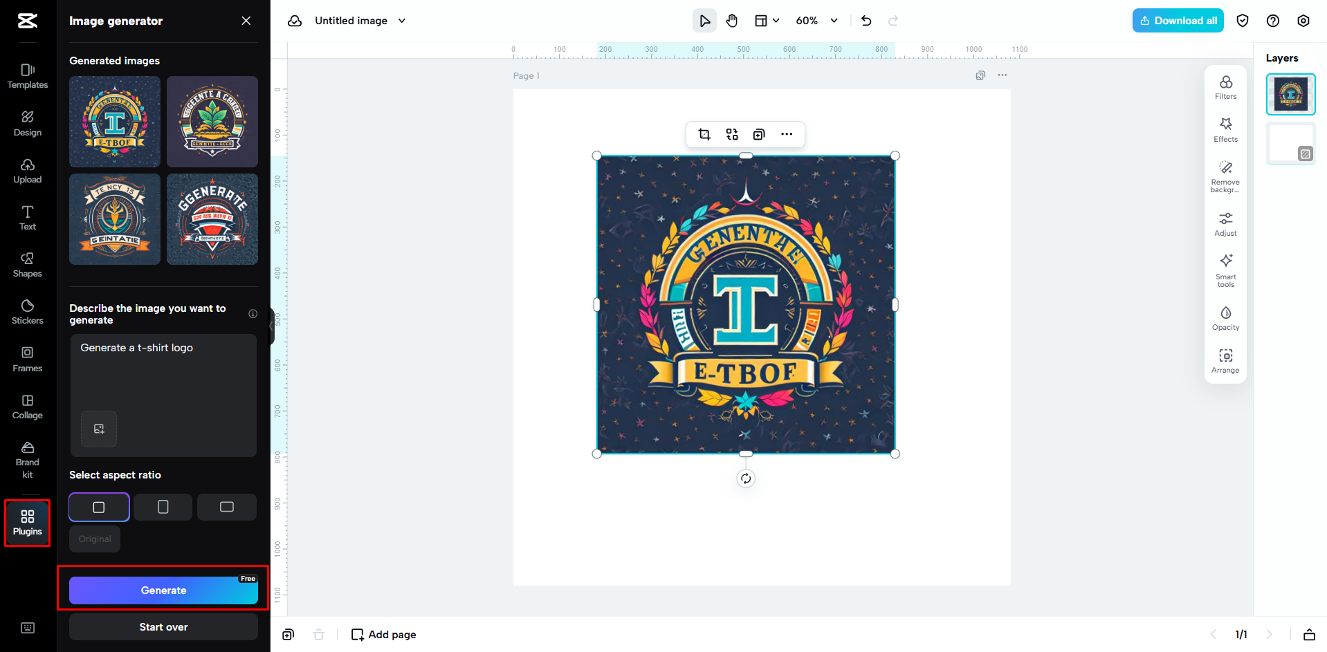 Choosing a t-shirt brand logo in CapCut Web