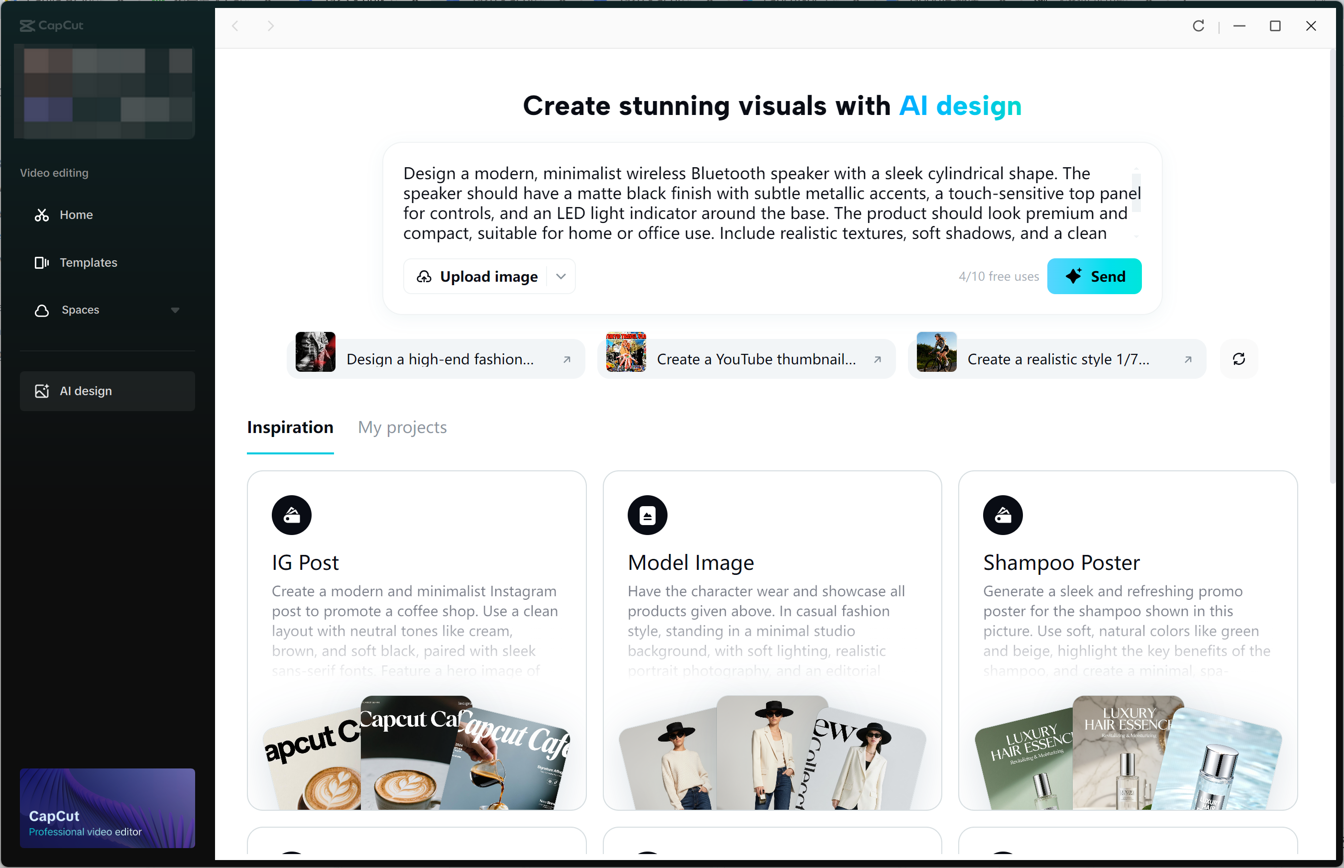 Interface of the CapCut desktop video editor