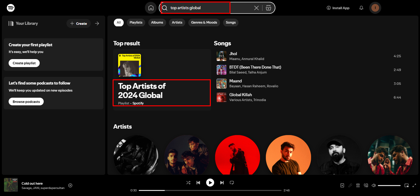 Image showing how to find the top 500 artists on Spotify on desktop