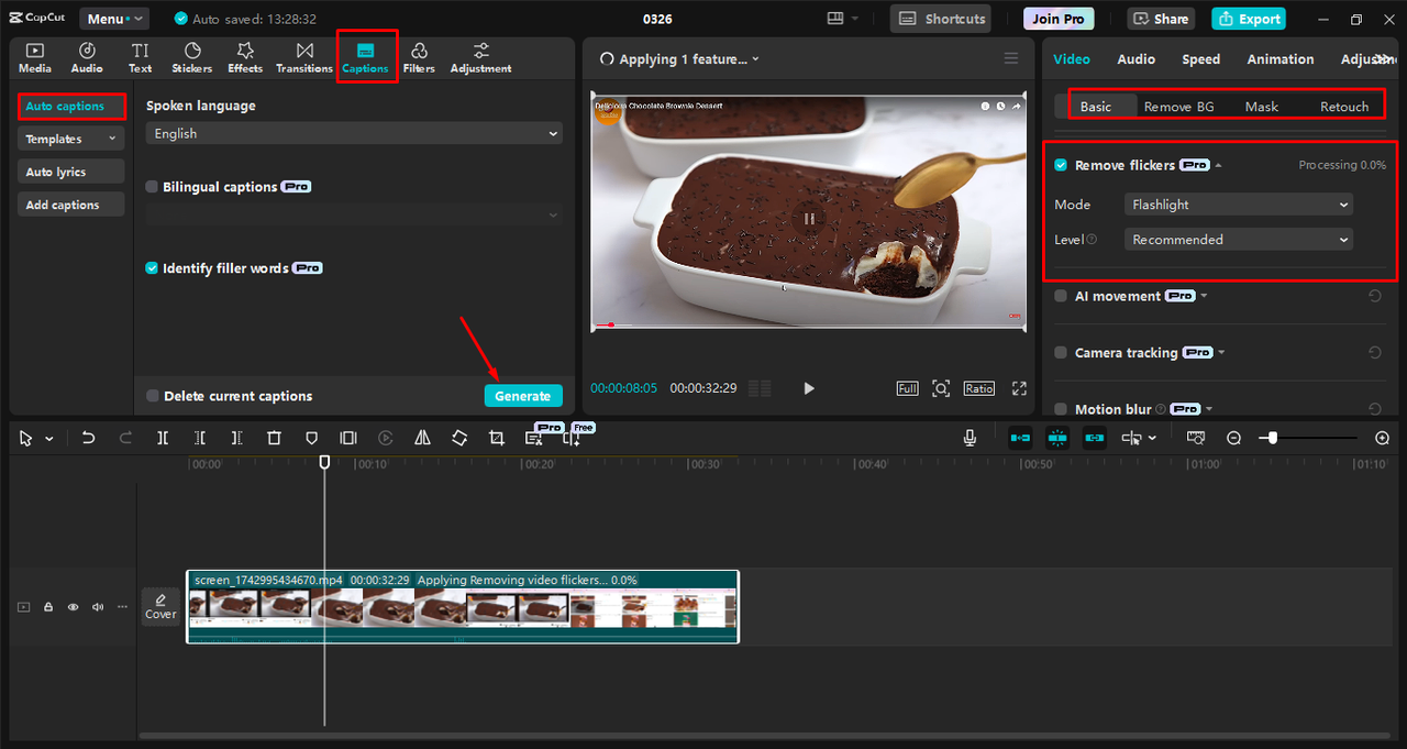 Mengedit rakaman dalam editor video desktop CapCut