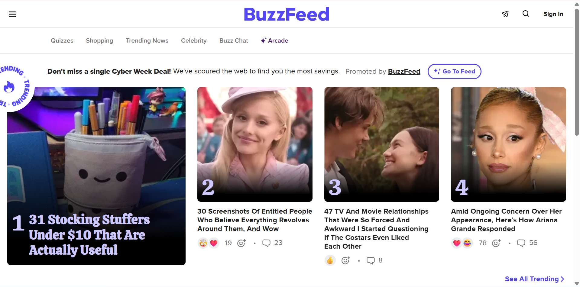 Interface of BuzzFeed
