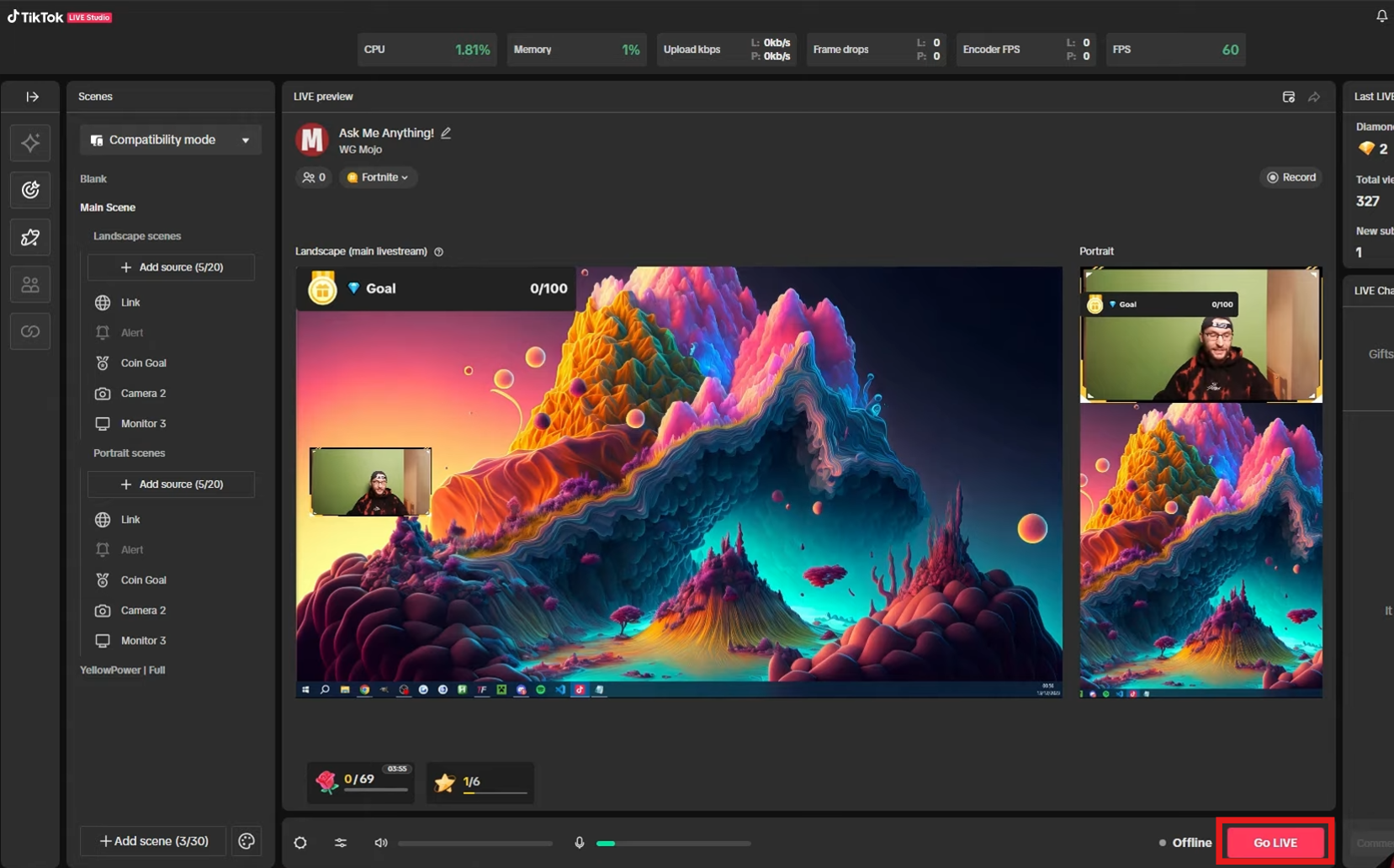 Élő adás indítása